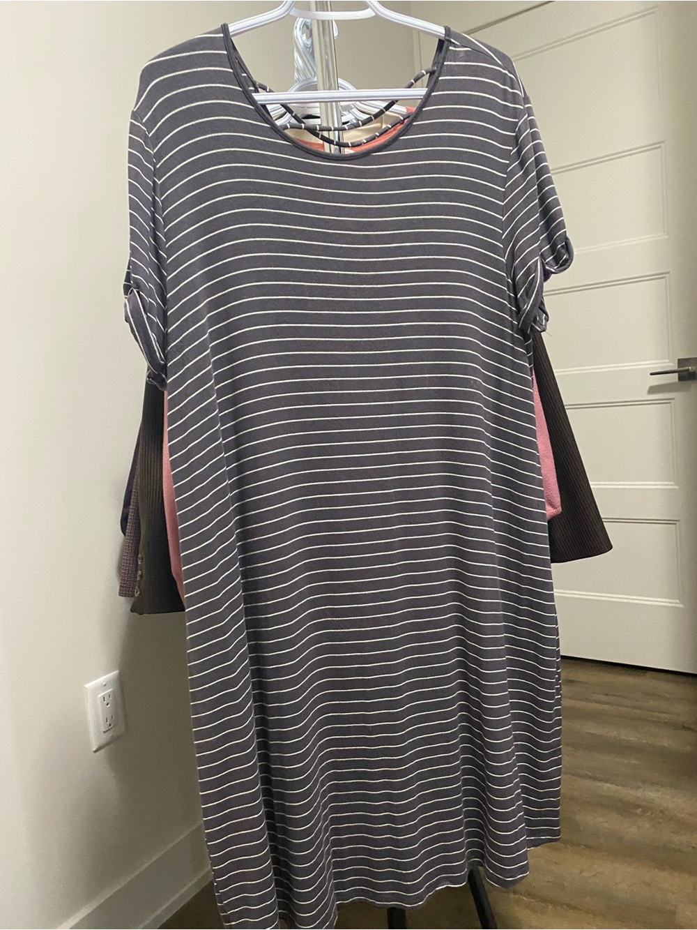 Maurices Purple/Gray & White Striped Casual Women’s Dress